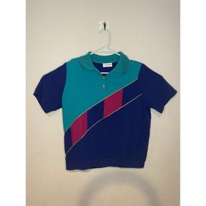 Vtg Alfred Dunner Made In USA Gold Button Polo Shirt Size M